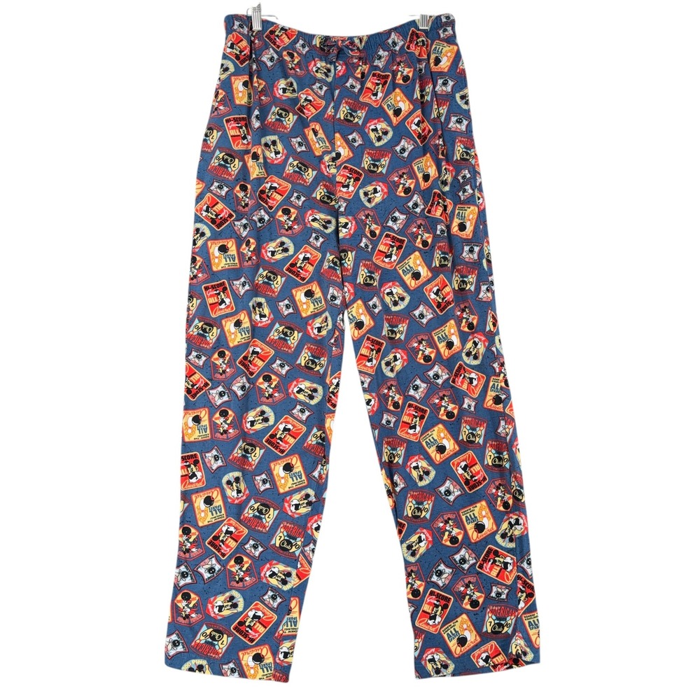 Disney Mickey Mouse Bowling Print Pajama Pants Lounge Sleepwear Women's L Blue